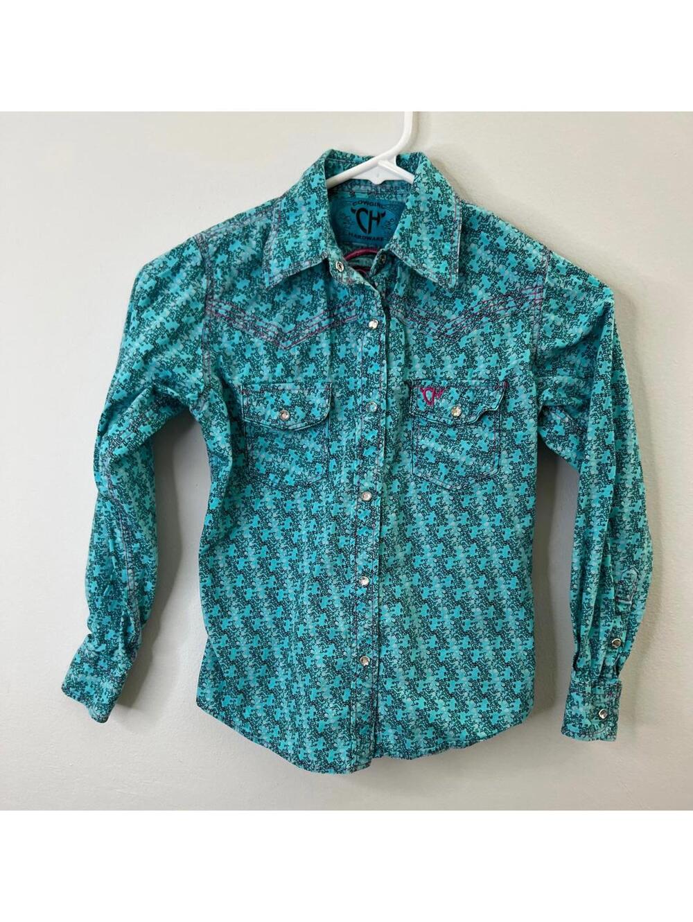 Cowgirl Hardware Blue Rhinestone Embroidered Western Shirt -